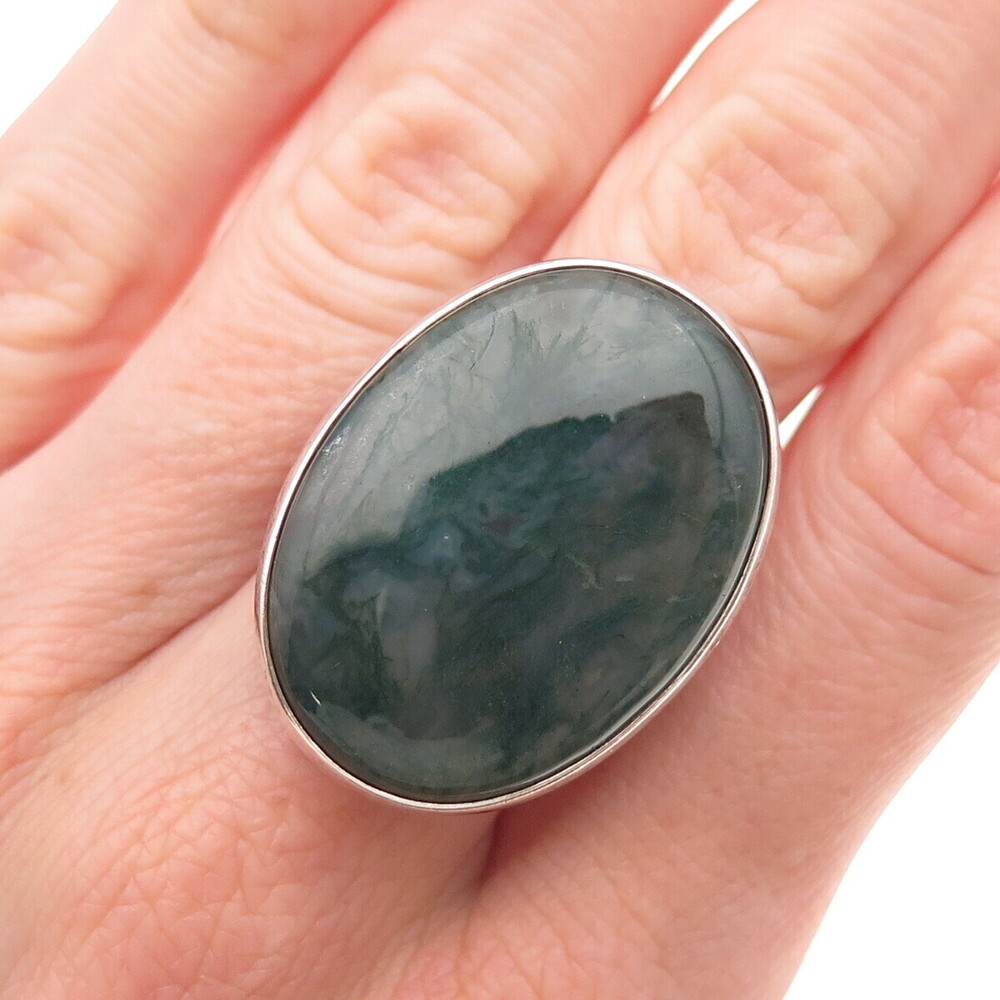 925 Sterling Silver Vintage JHS London Real Agate Statement Ring Size 8.75